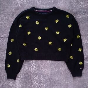 Tommy Hilfiger Black Sweater with Yellow Floral Design